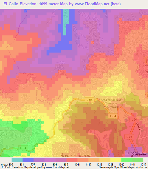 El Gallo,Venezuela Elevation Map