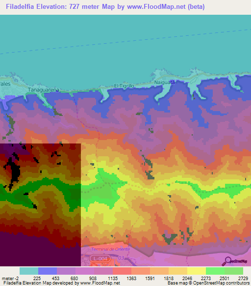 Filadelfia,Venezuela Elevation Map