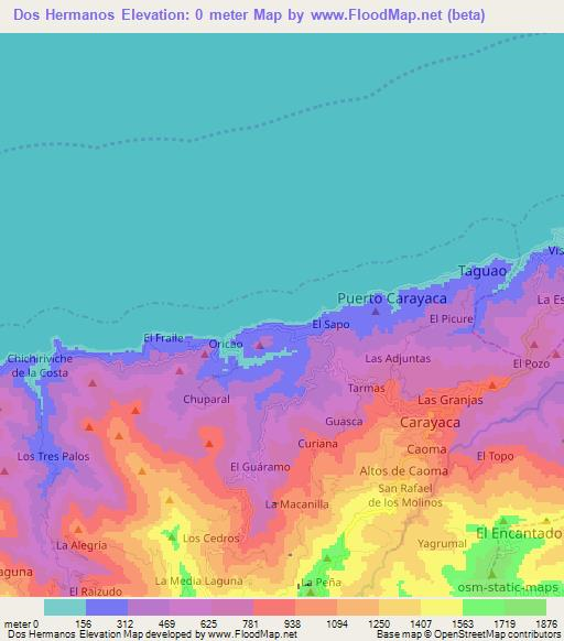 Dos Hermanos,Venezuela Elevation Map