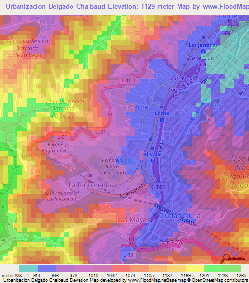 Urbanizacion Delgado Chalbaud,Venezuela Elevation Map