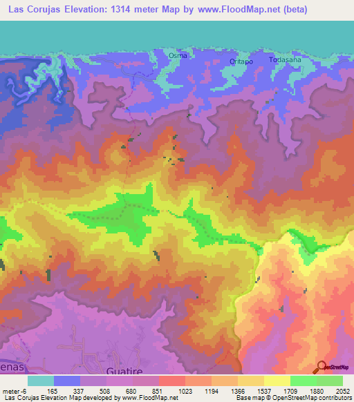 Las Corujas,Venezuela Elevation Map