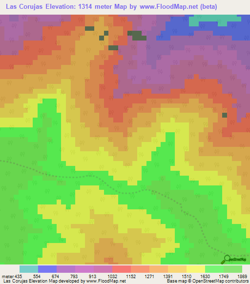 Las Corujas,Venezuela Elevation Map