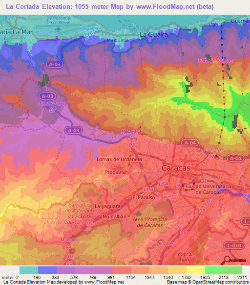 La Cortada,Venezuela Elevation Map