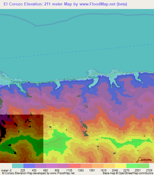 El Corozo,Venezuela Elevation Map