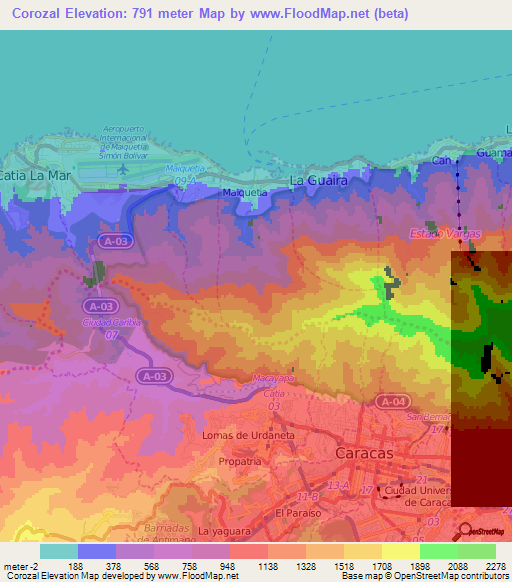 Corozal,Venezuela Elevation Map