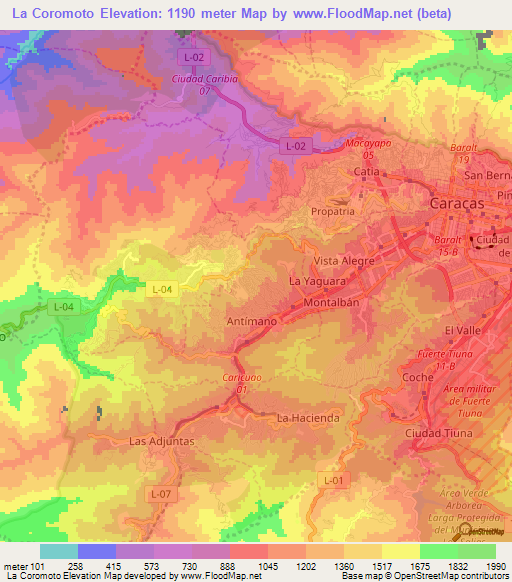 La Coromoto,Venezuela Elevation Map