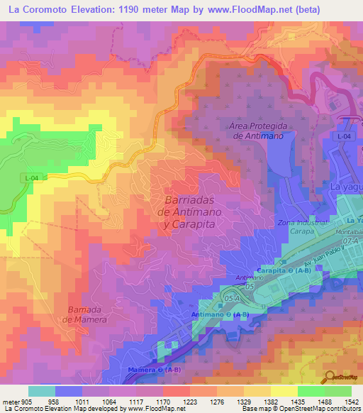 La Coromoto,Venezuela Elevation Map