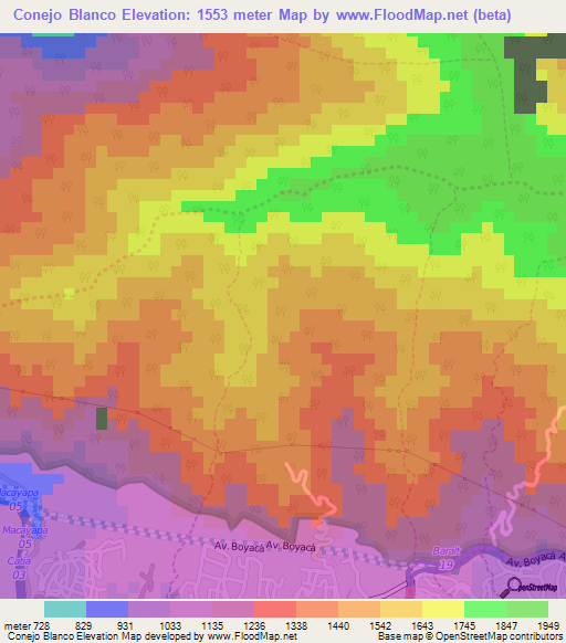 Conejo Blanco,Venezuela Elevation Map