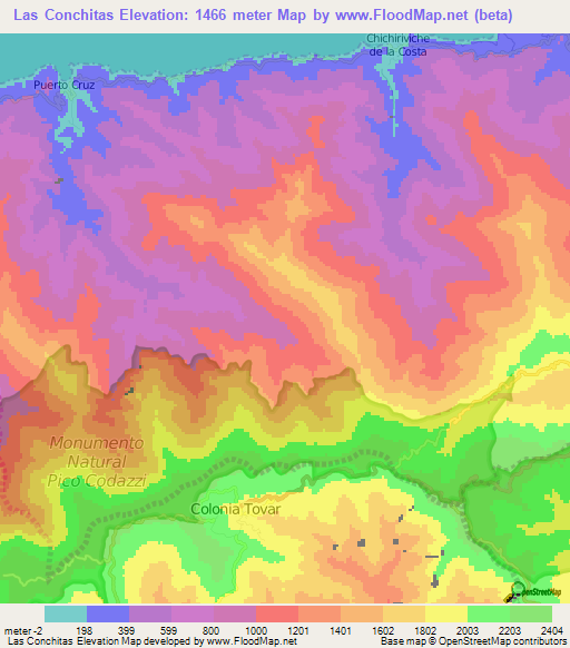 Las Conchitas,Venezuela Elevation Map