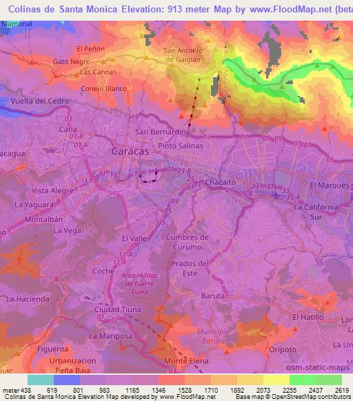 Colinas de Santa Monica,Venezuela Elevation Map