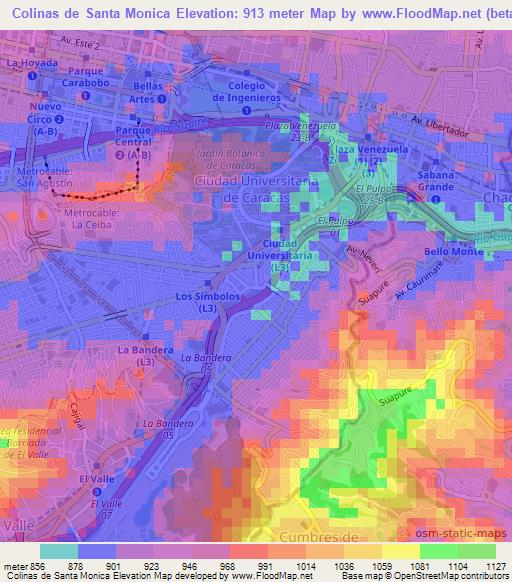 Colinas de Santa Monica,Venezuela Elevation Map