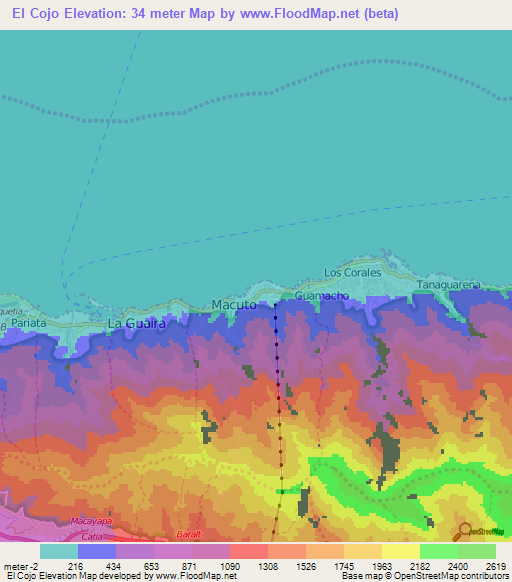 El Cojo,Venezuela Elevation Map