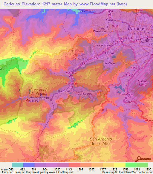 Caricuao,Venezuela Elevation Map
