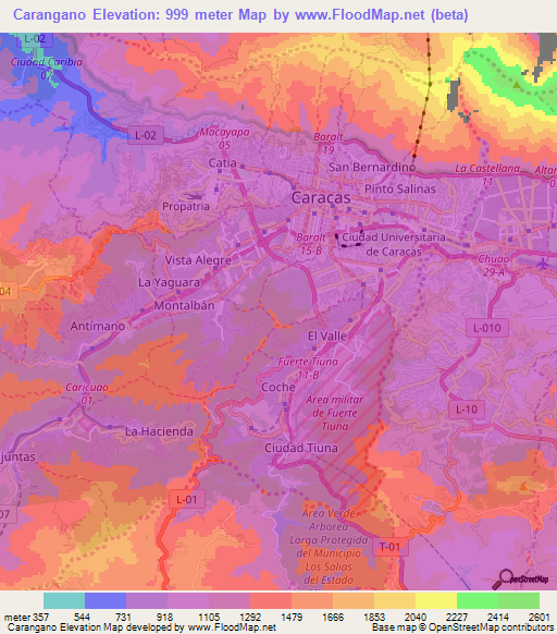 Carangano,Venezuela Elevation Map
