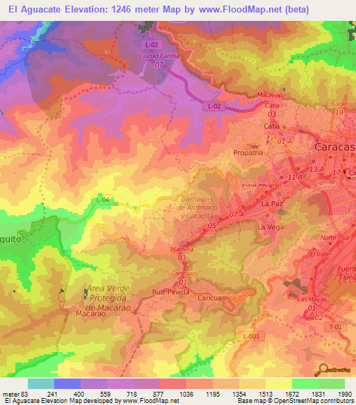 El Aguacate,Venezuela Elevation Map