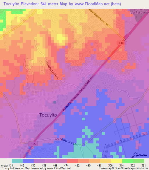 Tocuyito,Venezuela Elevation Map