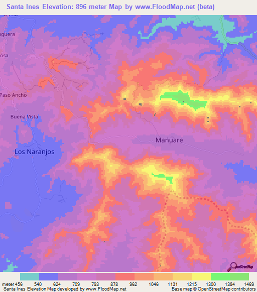 Santa Ines,Venezuela Elevation Map