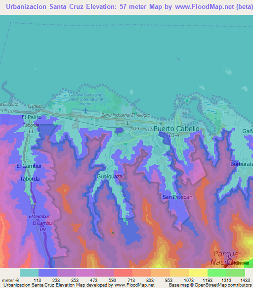 Urbanizacion Santa Cruz,Venezuela Elevation Map