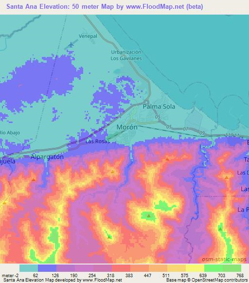 Santa Ana,Venezuela Elevation Map