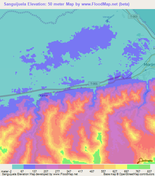 Sanguijuela,Venezuela Elevation Map