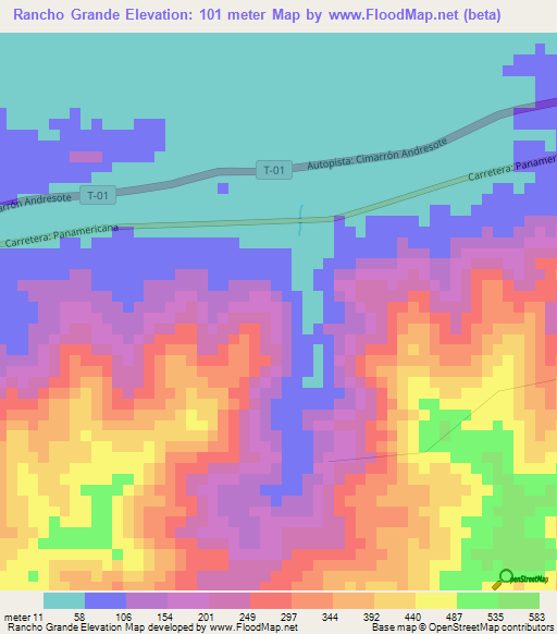 Rancho Grande,Venezuela Elevation Map