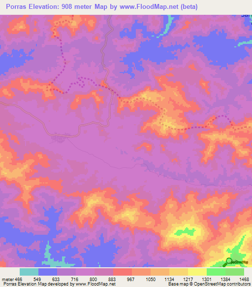Porras,Venezuela Elevation Map