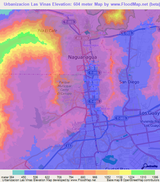 Urbanizacion Las Vinas,Venezuela Elevation Map