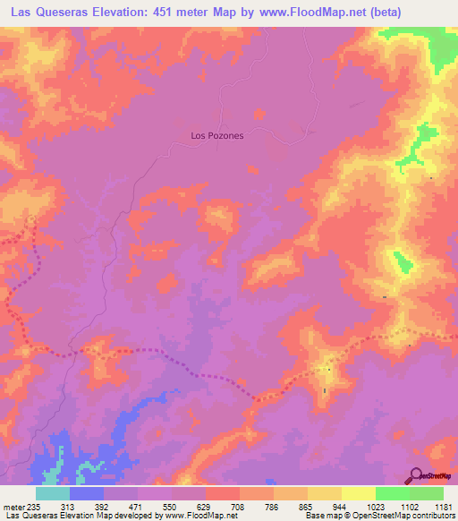 Las Queseras,Venezuela Elevation Map