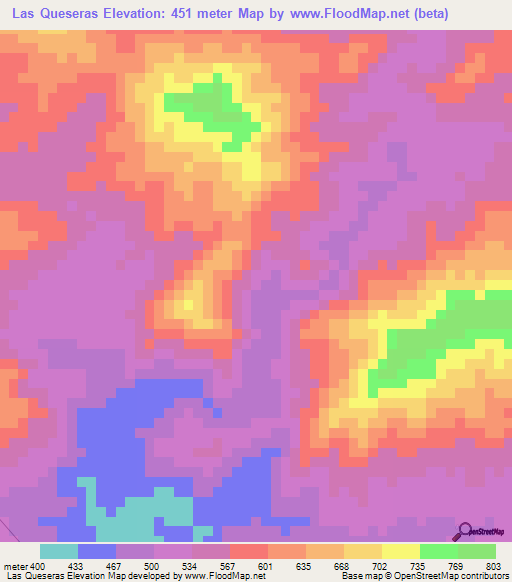 Las Queseras,Venezuela Elevation Map