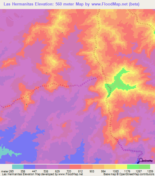 Las Hermanitas,Venezuela Elevation Map