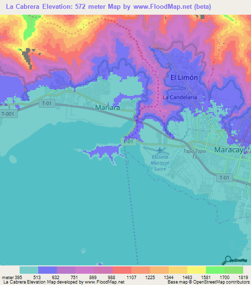 La Cabrera,Venezuela Elevation Map