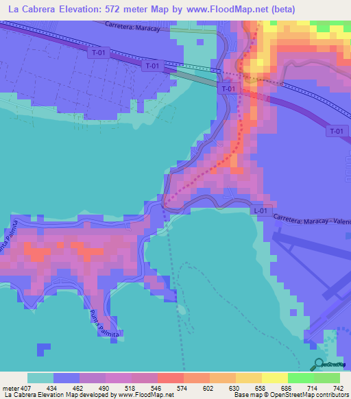 La Cabrera,Venezuela Elevation Map
