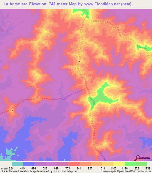 La Antoniera,Venezuela Elevation Map