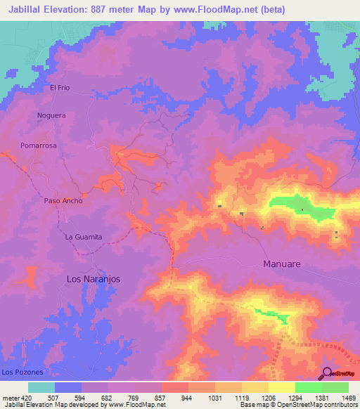 Jabillal,Venezuela Elevation Map