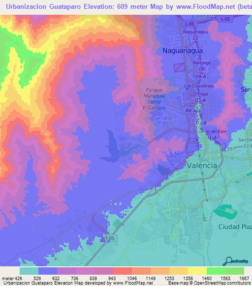 Urbanizacion Guataparo,Venezuela Elevation Map