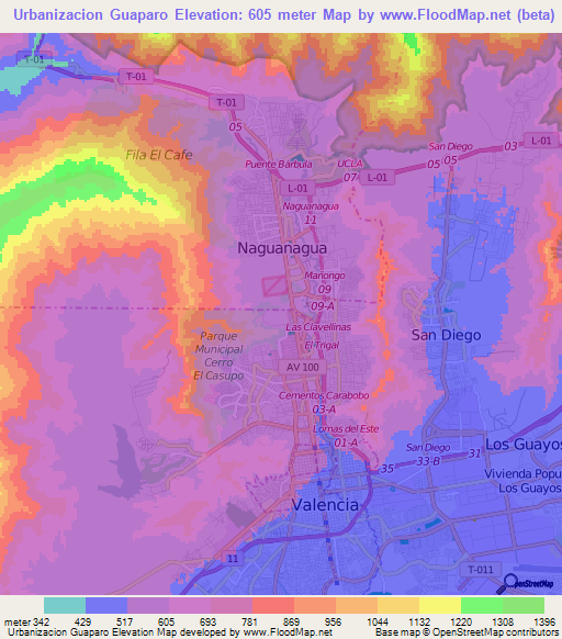 Urbanizacion Guaparo,Venezuela Elevation Map
