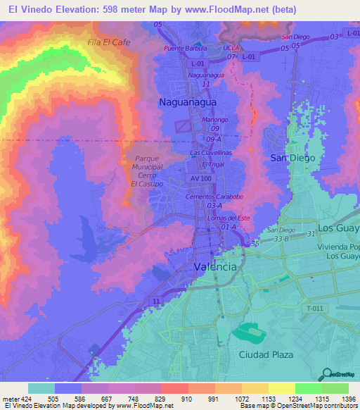 El Vinedo,Venezuela Elevation Map