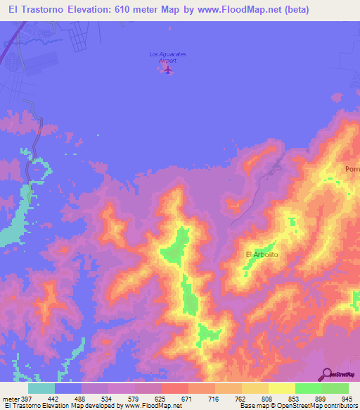 El Trastorno,Venezuela Elevation Map