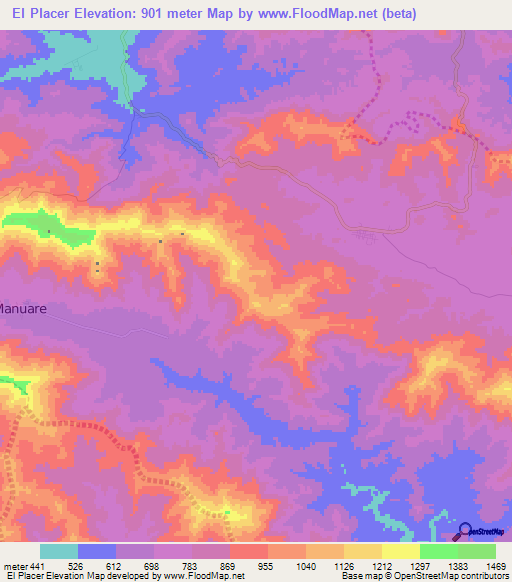 El Placer,Venezuela Elevation Map