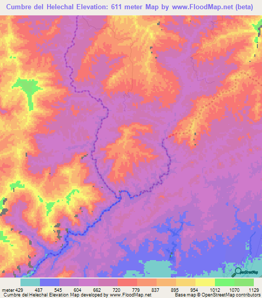 Cumbre del Helechal,Venezuela Elevation Map