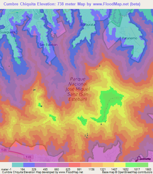 Cumbre Chiquita,Venezuela Elevation Map