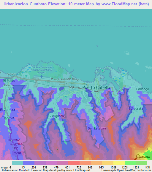 Urbanizacion Cumboto,Venezuela Elevation Map