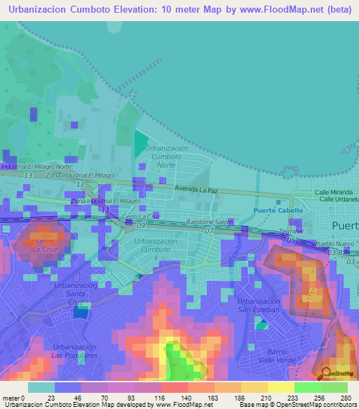 Urbanizacion Cumboto,Venezuela Elevation Map