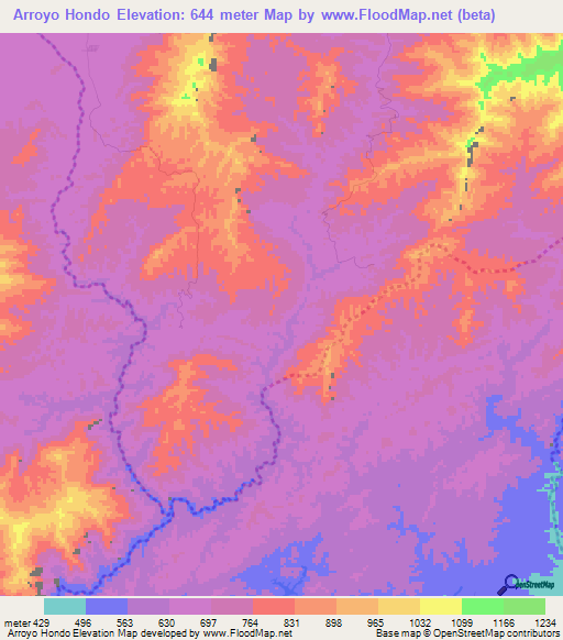Arroyo Hondo,Venezuela Elevation Map