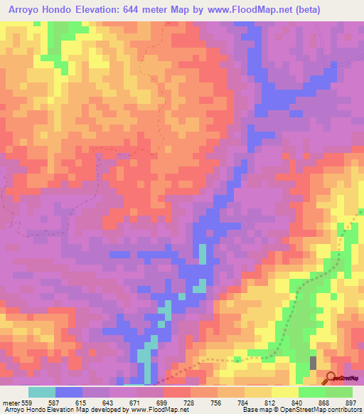 Arroyo Hondo,Venezuela Elevation Map
