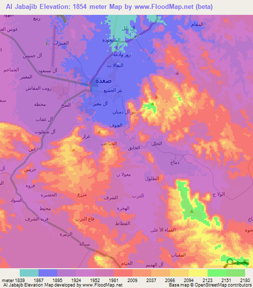 Al Jabajib,Yemen Elevation Map