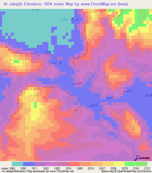 Al Jabajib,Yemen Elevation Map