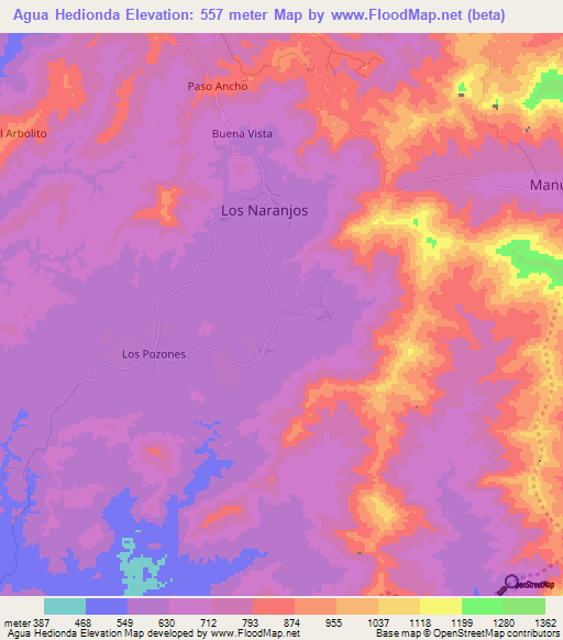 Agua Hedionda,Venezuela Elevation Map