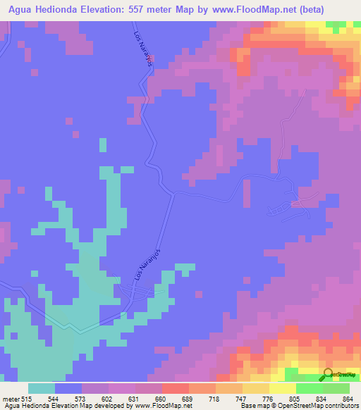 Agua Hedionda,Venezuela Elevation Map