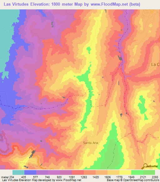 Las Virtudes,Venezuela Elevation Map
